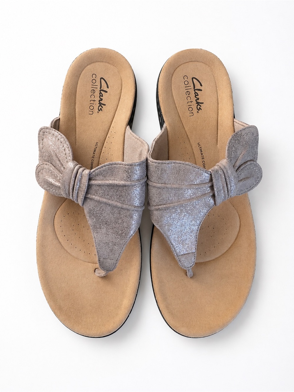 Clarks Collection Knot Thong Sandals Taupe Metallic Comfort Slides Women’s 8